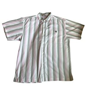 Y2k South Pole Men XL Short Sleeve Stripped Button-Up Shirt 90s Vintage Resort